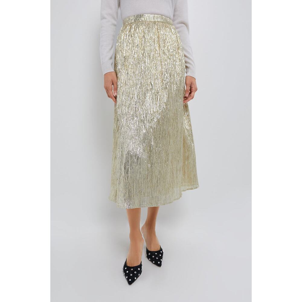 HYACINTH HOUSE Gold Metallic Plisse Gloria Maxi Skirt Size XL NWT